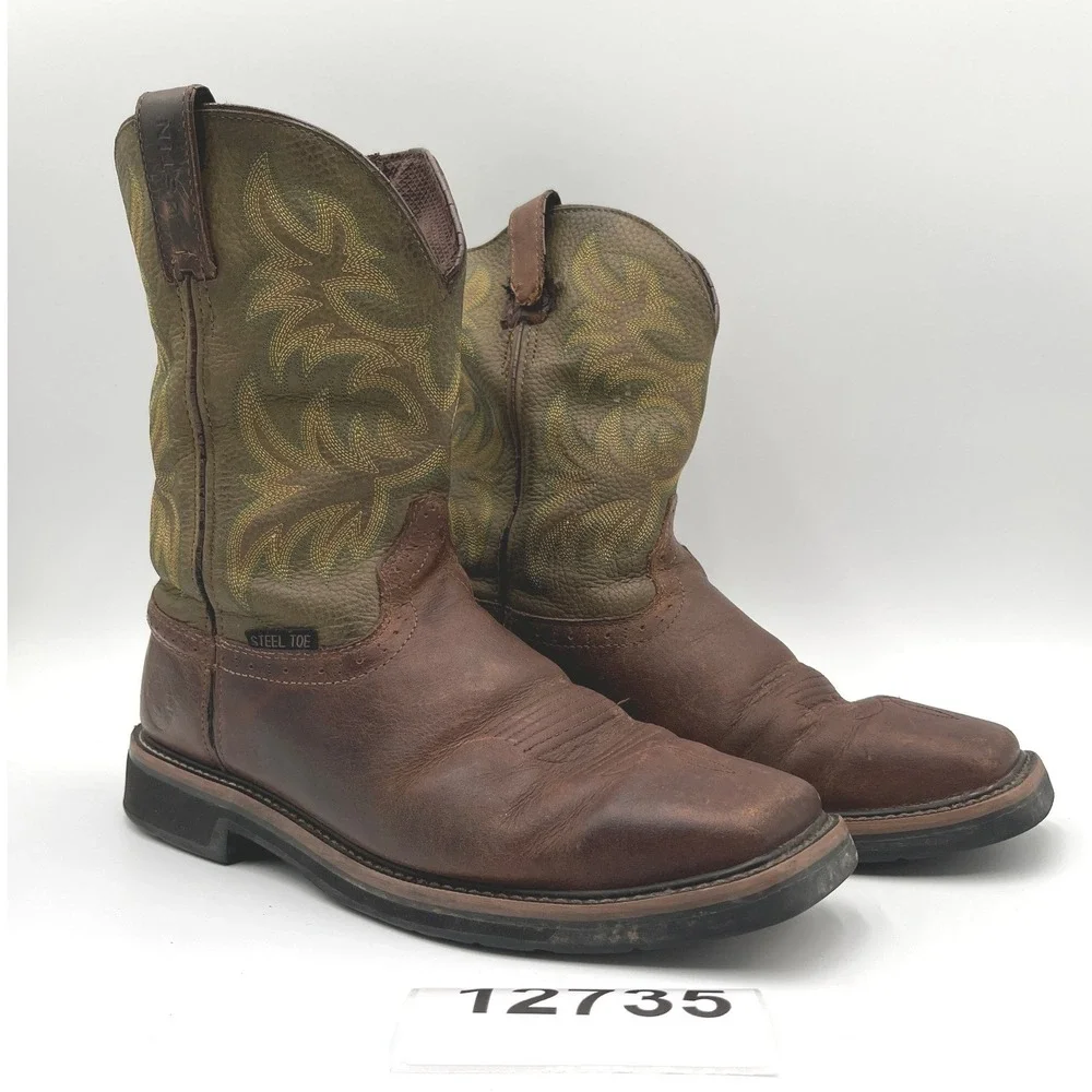Justin Wide Steel Toe Stampede Work Boots Mens 11.5EE Brown Leather Wk4688